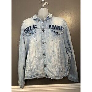 Spark Jacket Mens 3XL Blue Denim Self Made Skull Graphic Paisley Biker Rock